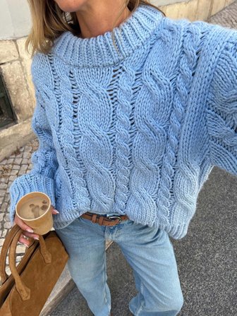 Lovisa Wallin x NA-KD - Oversized kabelstrikket genser - Kabelstrikket gensere - Blå - S