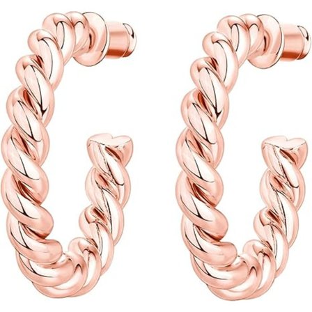 14K gullbelagt 925 sterlingsølv tvinnede tau runde kreolske øredobber, roségull