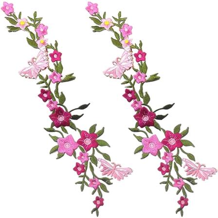 2 STK Nye Sommerfugle Flower Broderede Patches, Floral Lace Fab