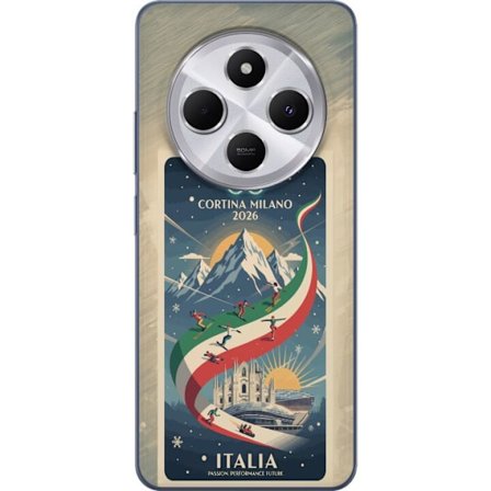 Kompatibel Mobilcover til Xiaomi Redmi 14C Skitse med skiskytteudøver der sigter med riffel på en snebaner, teksten Milano Cortina 2026 og de olympisk