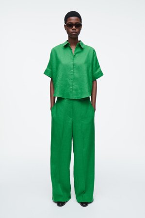 COS Women's Pantaloni Sartoriali A Gamba Dritta In Lino in Verde