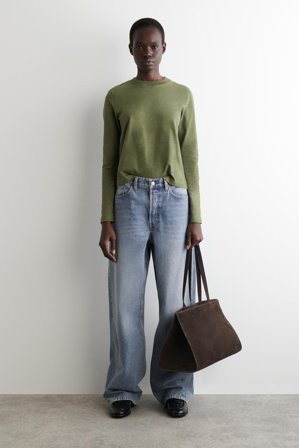 COS Women's Clean Cut Regular Long Sleeve T-Shirt in Green