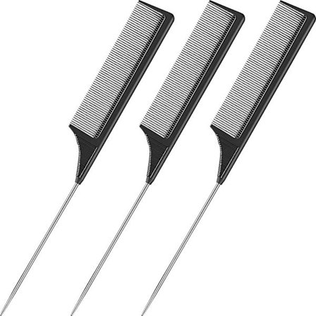 12 st hårkammar med råttsvans i kolfiber, kammar med fintandad kam, metallkam för att reda ut håret, set för kvinnor och flickor, för lockigt hår och 