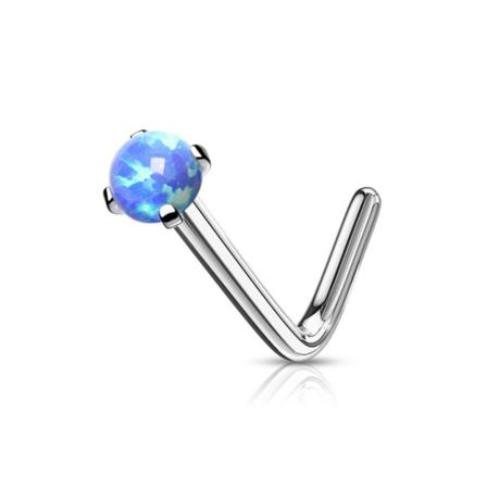 1 L-formad Näspiercing i IP-pläterad 316L stål 3 mm Blå opal