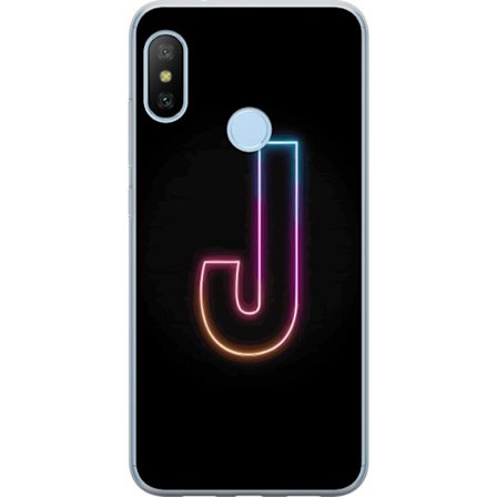 Kompatibelt Mobildeksel til Xiaomi Xiaomi Mi A2 Lite Minimalistisk neonbokstav J i fargeskiftende lys mot svart bakgrunn