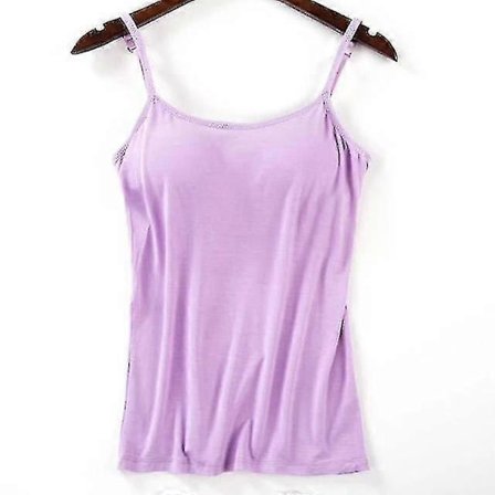 Kvinder Polstret Blød Casual BH Tank Top Dame Spaghetti Cami Top Vest Kvinde Camisole Med Indbygget BH Lilla XL Purple