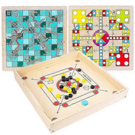 4 I 1 Træ Carrom Board Legetøj Katapult Skak Spil Dam Børstefrit To-personers Puslespil Forældre-barn Interaktive Legetøj Gave