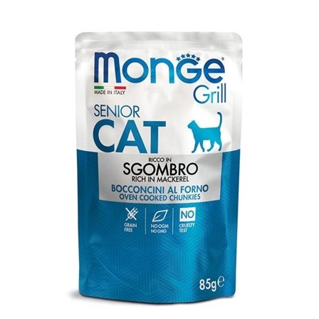 Monge Grill Senior Ricco in Sgombro Cibo Umido Per Gatti Età