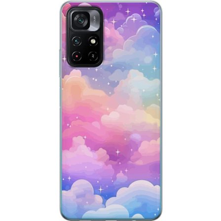 Yhteensopiva Puhelinkuori Xiaomi Poco M4 Pro 5G Söpö yksisarvinen, jolla on sateenkaarivärinen tukka tähtitausta vasten kawaii-tyylillä