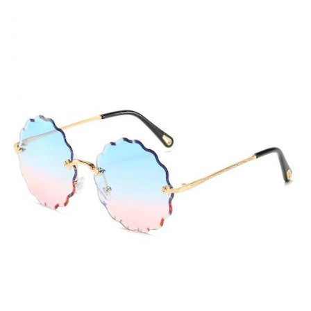 Blåa damrunda solglasögon med diamanttrimning utan ram