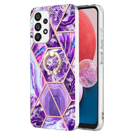 Marble Patterned Suojakuori With Ring Holder For Samsung Galaxy A13 4G - Tumma Violetti