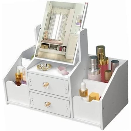Sminkespeil - Oppbevaringsboks for sminke i skuffeformet stil med sminkebord - Stor kapasitet - Hvit