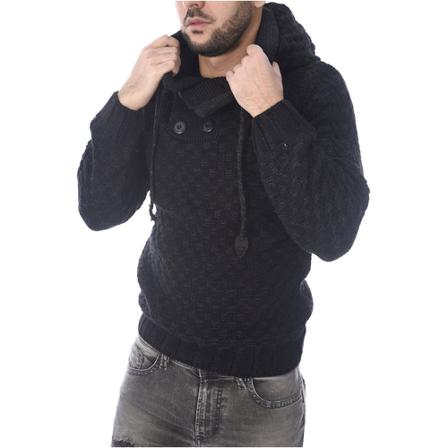 Goldenim paris, Pull motif damier avec capuche 2307 Czarny, Mężczyzna, Rozmiar: M