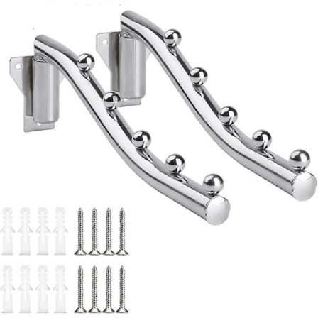 2 x Sammenklappeligt knagerække med drejelig armbeslag, vægbøjle, sammenklappelig vægmonteret krog i rustfrit stål med 5 vægkroge til balkon, køkken 