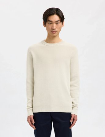 Selected Slhdane Ls Knit Structure Crew Neck Noos - Cream - M