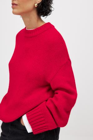 NA-KD Strickpullover mit Rundhalsausschnitt - Oversize Pullover - Rot - Large