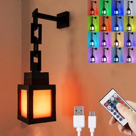Minecraft Pixeleret Lanterne Natlampe 16 Farver LED Væglampe med Fjernbetjening Genopladelig Natlampe Monterbar,ta