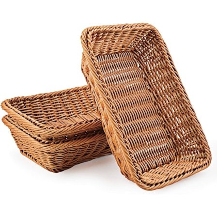 Vævede kurve, sæt med 3 polykurve til brødopbevaring i polykurve til mad, frugt, grøntsager, servering, restaurant, hjemmekøkken Brun