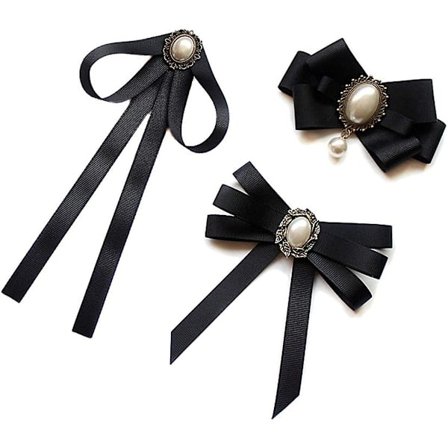 Svart rosett brosch pin för kvinnor flickor förbundna krage halsklämmor rosett slips Jw59