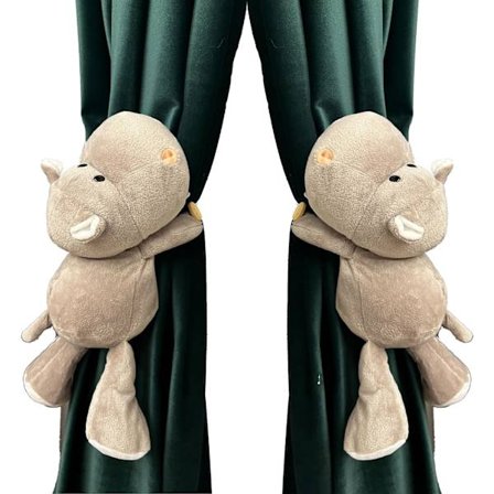 Set med 2 flodhästgardiner med elastisk knapp för barnrum