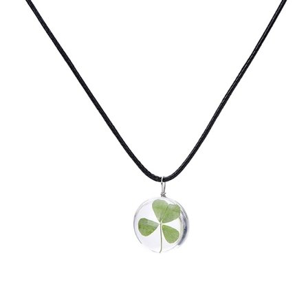Ægte Grøn Lucky Shamrock Firkløver Runde Pendant Neckla