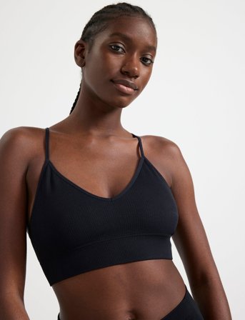 Lindex Bra Seamless Rib Top - Black - XL
