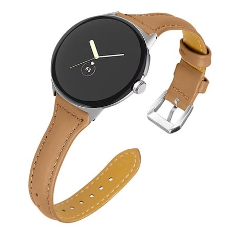 Google Pixel Watch aito nahkainen ranneke silvcr-liittimellä - Kahvi