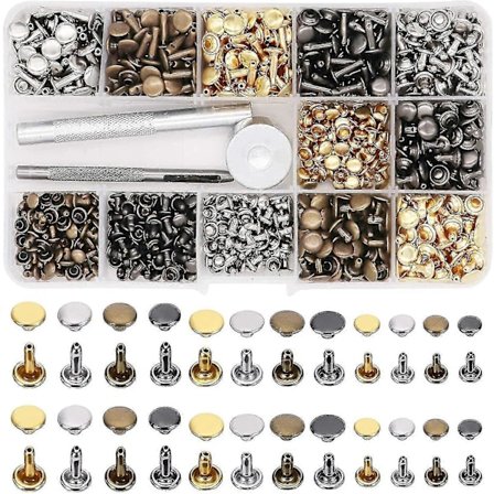 480 Sarjaa Nahkaniittejä, 3 Kokoa 4 Väriä Kaksinkertaiset Niitit Putkimaiset Metallinastat Asetustyökaluilla