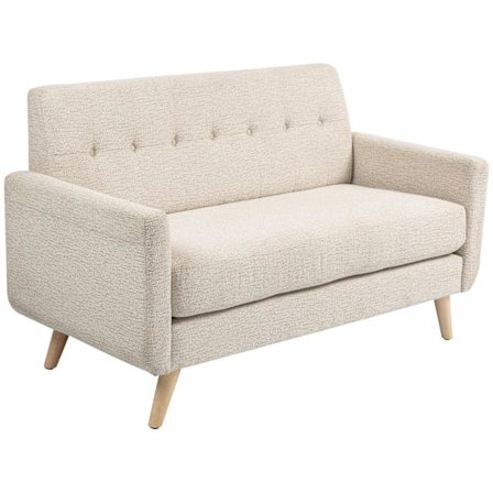 2-personers køkkensofa, 134W x 71D x 82H cm, med tyk sæde- og rygpude, fjederkerne, træben, skridsikre fødder, fløjlslook, beige