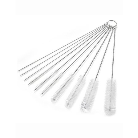 10-pack rengöringsborstar i rostfritt stål med hängring, nylonborst för sugrör, flaskor, smala rör