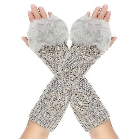 Lange Armvarmere i Faux Pels til Kvinder, Bløde Fingerløse Handsker, Hyggelige Vintertilbehør i Forskellige Farver [DB] Lysegrå