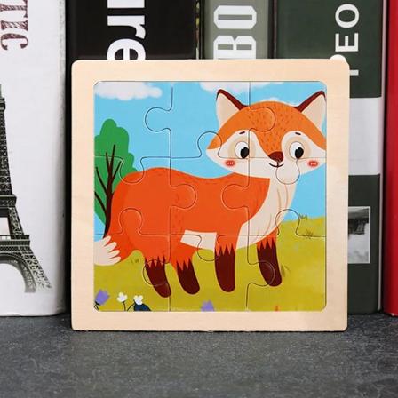 11x11 cm Träpussel för Barn med Djurmotiv, Trafik Tangram Träpussel Leksaker Pedagogiska Pussel Leksaker för Barn Presenter Fox