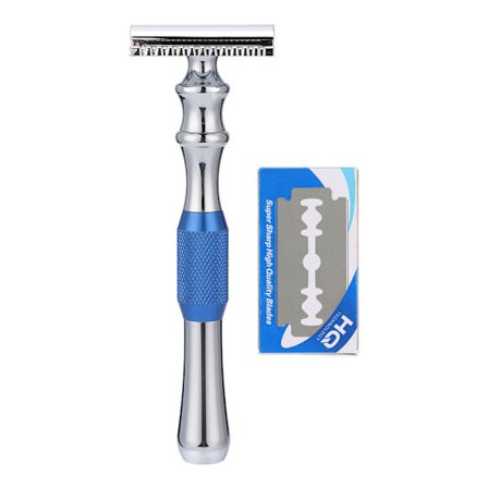 Man Shaving Razor Classic Double Edge Razor og Base Safety Shave (Blå Razor Blade)
