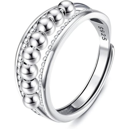 WABJTAM 925 Sterling Silver Ring för kvinnor flicka justerbar ring silver med pärlor kvinnlig förlovningsring