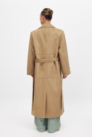 NA-KD - Overdimensjonert trenchcoat i imitert semsket skinn - Trenchcoats - Beige - EU 36