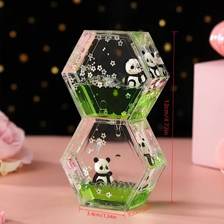 2D Flad 1 stk. Innovativ 3D Panda Figur Flydende Akryl Flydende Sand Olie Afløb - Intet behov for elektricitet, Afslappende skrivebordsindretning med 
