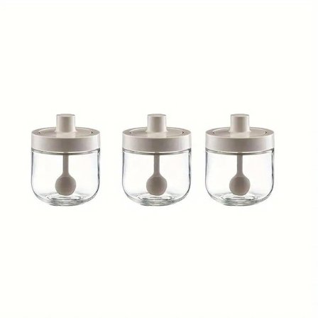 3 stk. Krydderiglas med ske og låg, køkken salt krydderi opbevaringsboks organizer