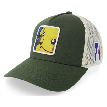 BOOM - Vit trucker Keps - Poke Smoke Patch Dark Green/Stone A-frame Trucker @ Hatstore