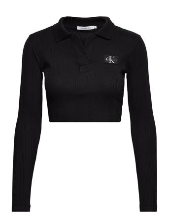 Badge Polo Collar Long Sleeves T-Shirts & Tops Polos Sort Calvin Klein Jeans