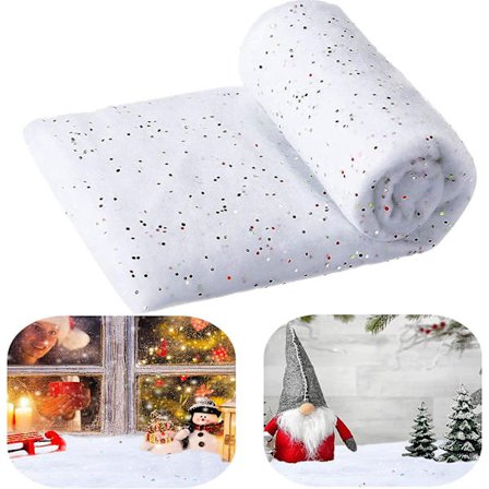 Kunstig sne til jul, sne tæppe rulle til jul, sne tæppe med glimmer til jul, kunstig sne dekoration til jul 82*101cm