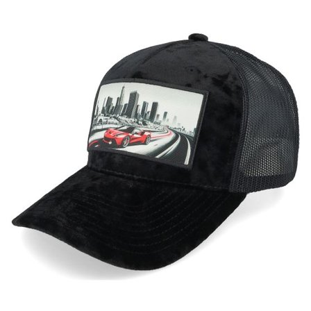 Iconic - Svart trucker Keps - Sportscar And City Patch Velvet Black Trucker @ Hatstore
