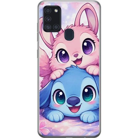 Kompatibel Mobilcover til Samsung Samsung Galaxy A21s Sød kawaii illustration med pink og blå fantasidyr, store øjne og bløde farver perfekt til b