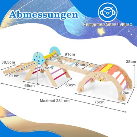 Montessori 9-in-1 kiipeilysetti liukumäellä ja rampilla