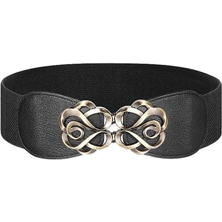 Elastisk vintagebælte til damekjoler, bredt taljebælte, sort