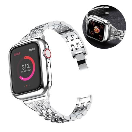 Apple Watch Series 5 44mm kestävä strassikivikellonauha - Hopea Silver grey