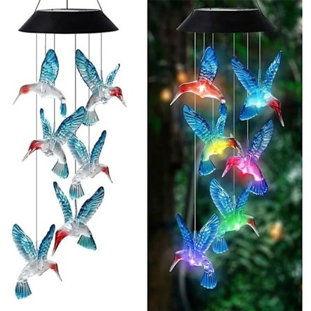 STK 85cm värikäs aurinkolamppu set, 6 LED lintu aurinkovalo tuulikello valo puutarhaan riippuva kehrä lamppu väriä vaihtava sisustus