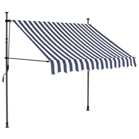 Vidaxl Markis Manuellt Infällbar Med Led 150 Cm Blå Och Vit Multifärg