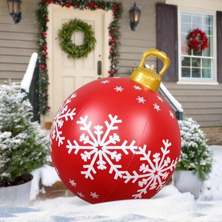 60 cm Oppustelige Julekugler, Store Julekugler til Udendørs, Store PVC Oppustelige Pynt, Velegnet til