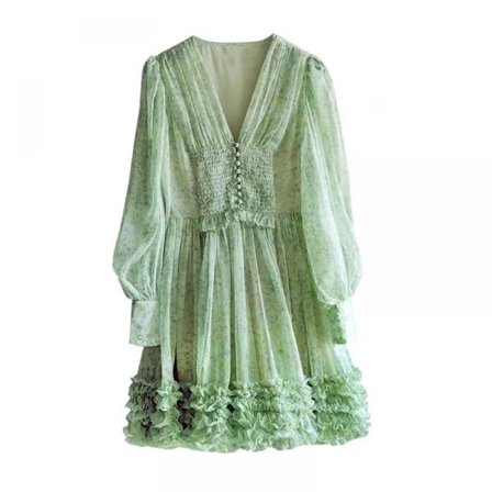 Chiffon Elegant Mini Short Swing Skater Kjoler (Grøn M)