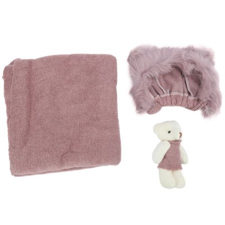 Bomullsfotografering för baby, hatt, inslagning, dockleksak, set, spädbarn, nyfödd, babyfotografering, rekvisita, lila hatt + inslagning + docka